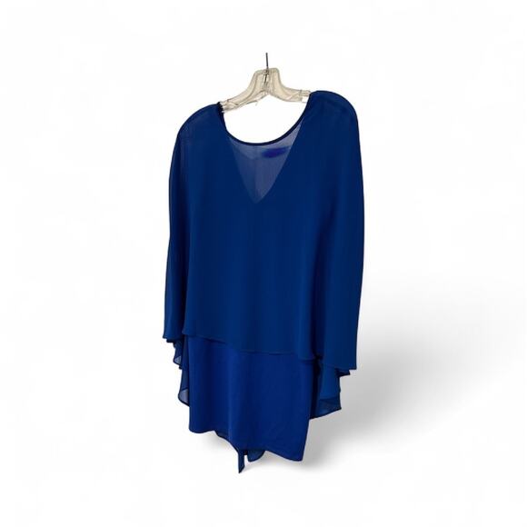 Halston Heritage Mini Evening Chiffon Cape Overlay Dress SZ 4 - Picture 5 of 5